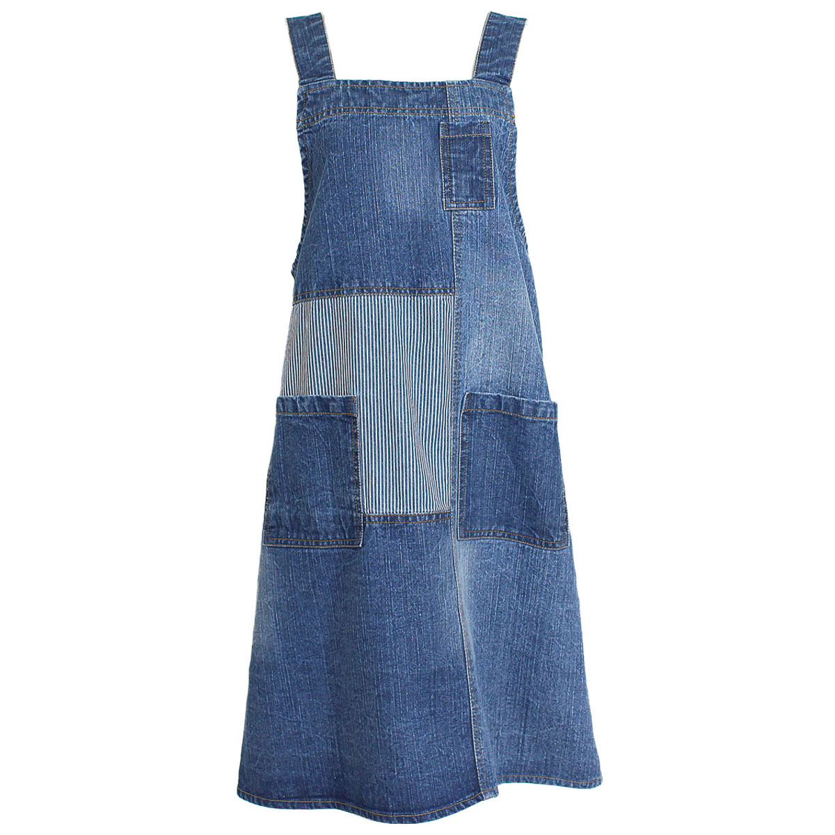 エプロン パッチワークデニムプルオーバーエプロン （ ポケット付き