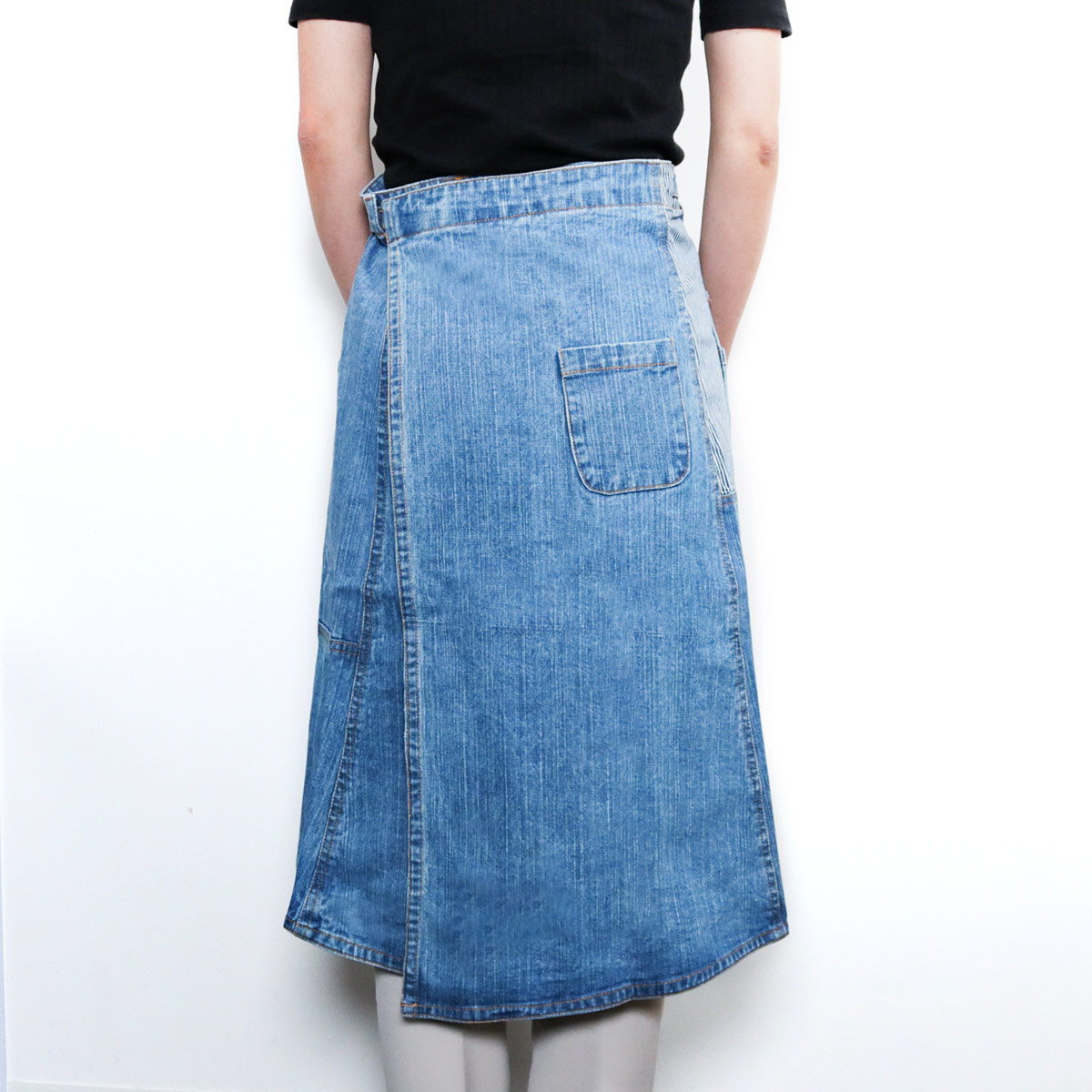 エプロン パッチワークデニムギャルソンロング （ ポケット付き デニム