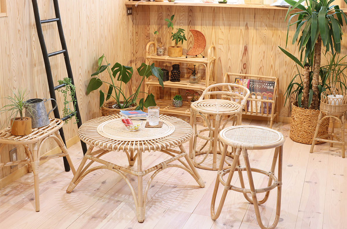 ミニベンチスツール ラタン 高さ41cm 天然素材 （ 籐 スツール ベンチ