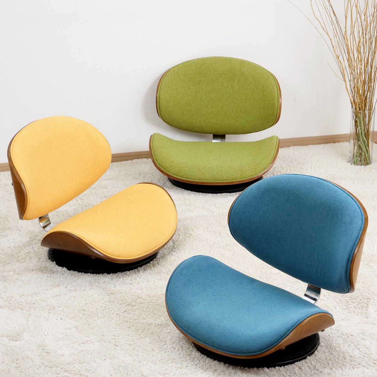 座椅子 360度 回転式 幅55cm ファブリック （ フロアチェア ローチェア