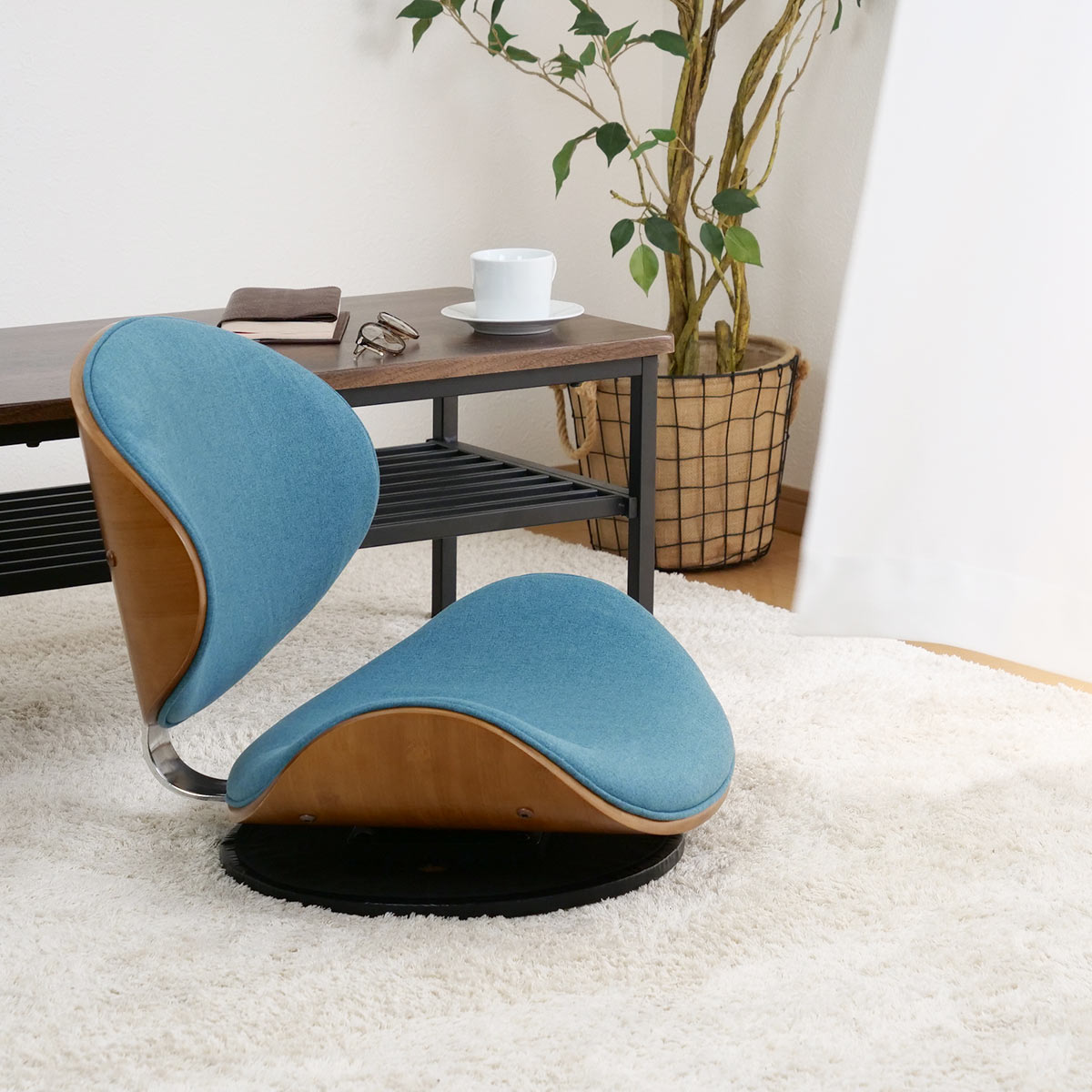 座椅子 360度 回転式 幅55cm ファブリック （ フロアチェア ローチェア