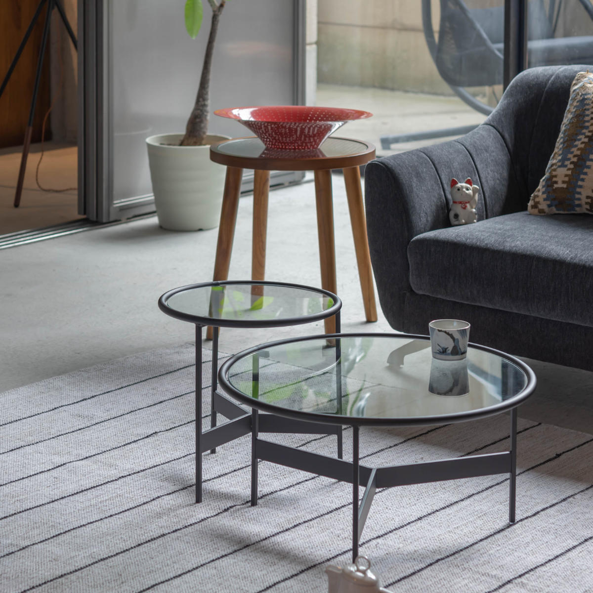 東谷 ローテーブル 幅60cm 丸 ガラス （ リビング テーブル ガラス