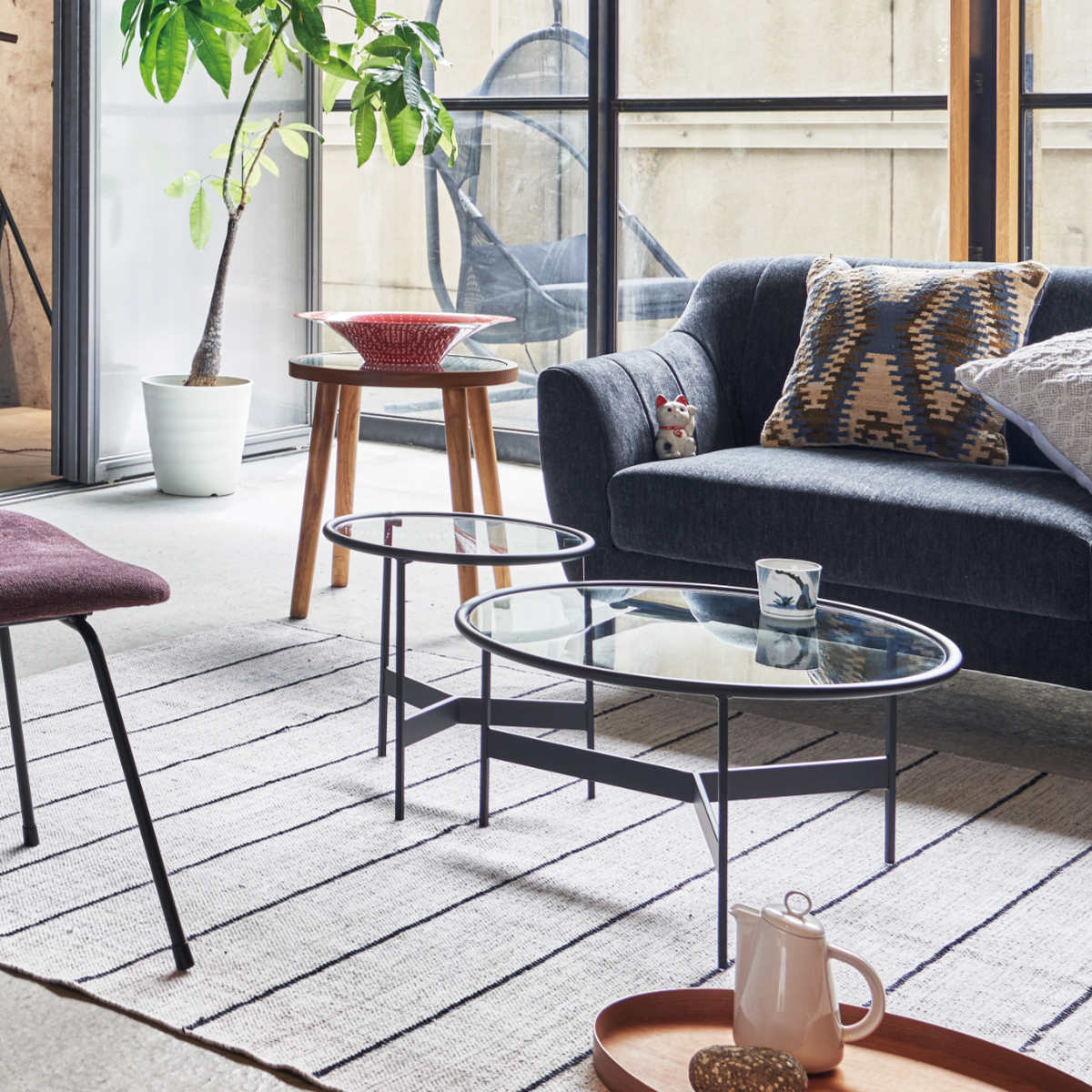 東谷 ローテーブル 幅60cm 丸 ガラス （ リビング テーブル ガラス