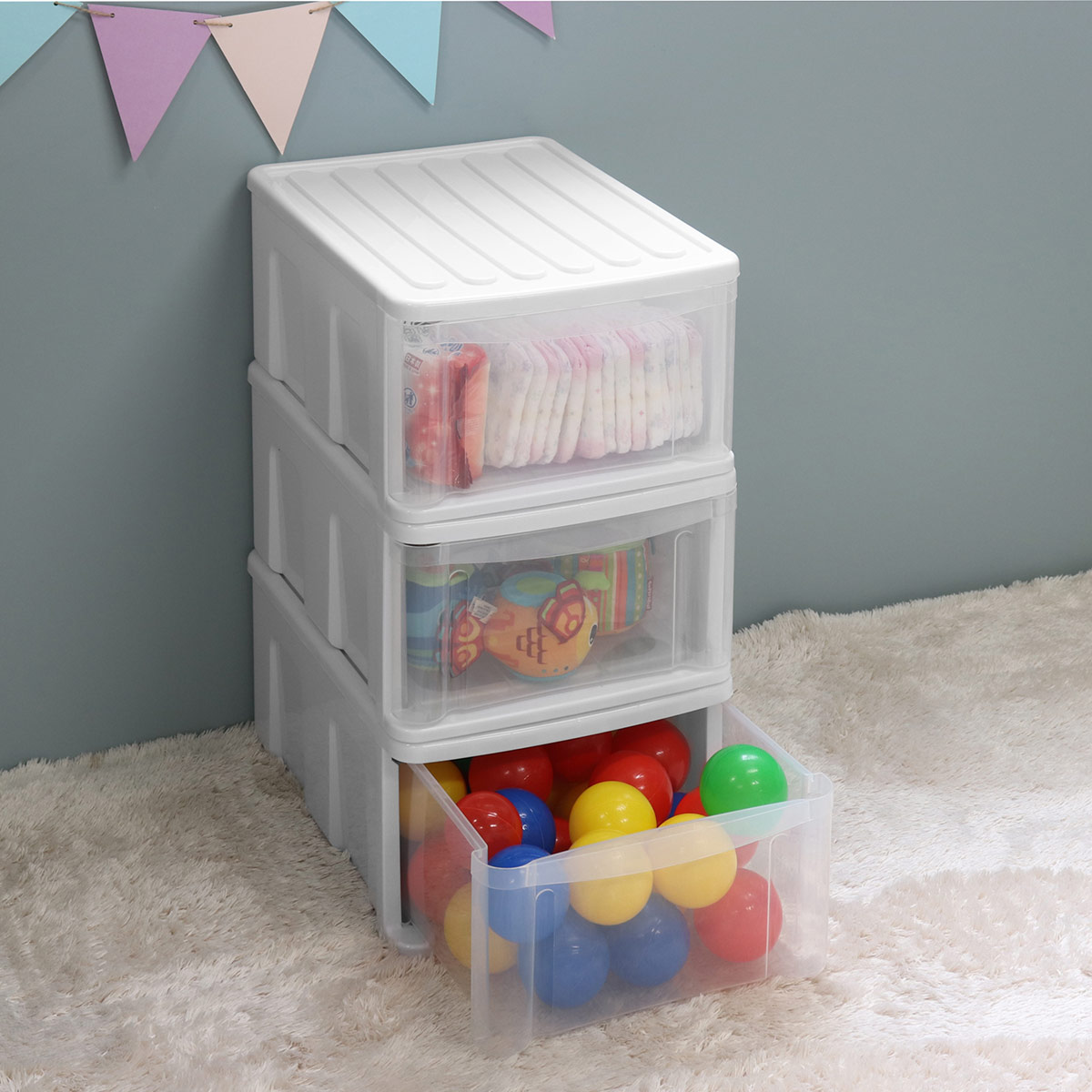 サンコープラスチック 収納ケース 3個セット シンクセルト A4−F W