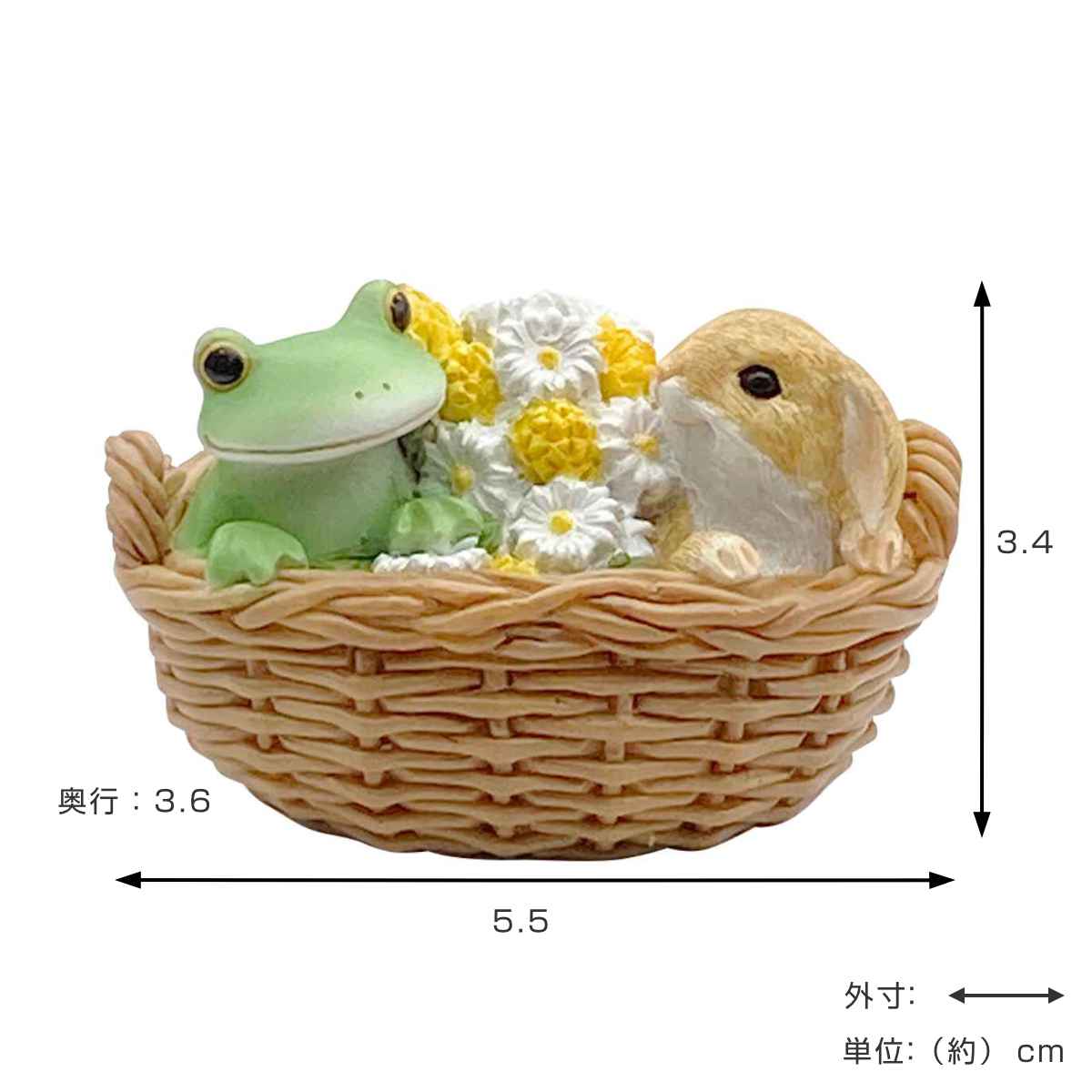 コポー 花かごの中のウサギとカエル カエル 置物 （ Copeau 置き物