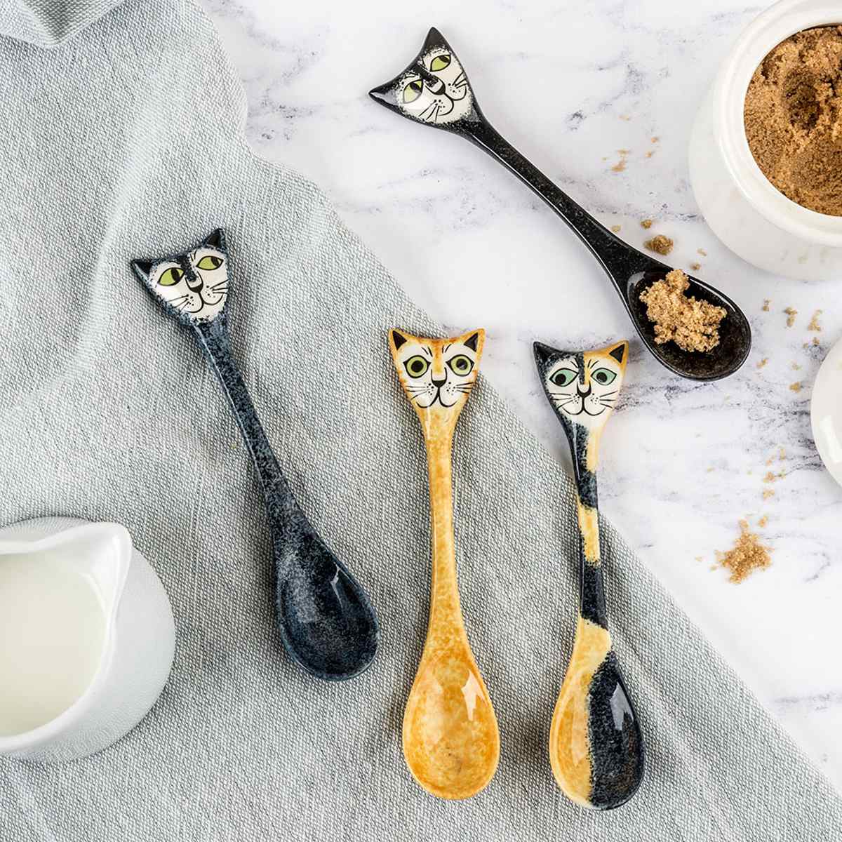 スプーン Hannah Turner 4本 セット Cat Spoons Set Of 4 （ ハンナターナー ティースプーン 陶器 食洗機対応  カトラリー コーヒースプーン 紅茶 猫 ねこ ）