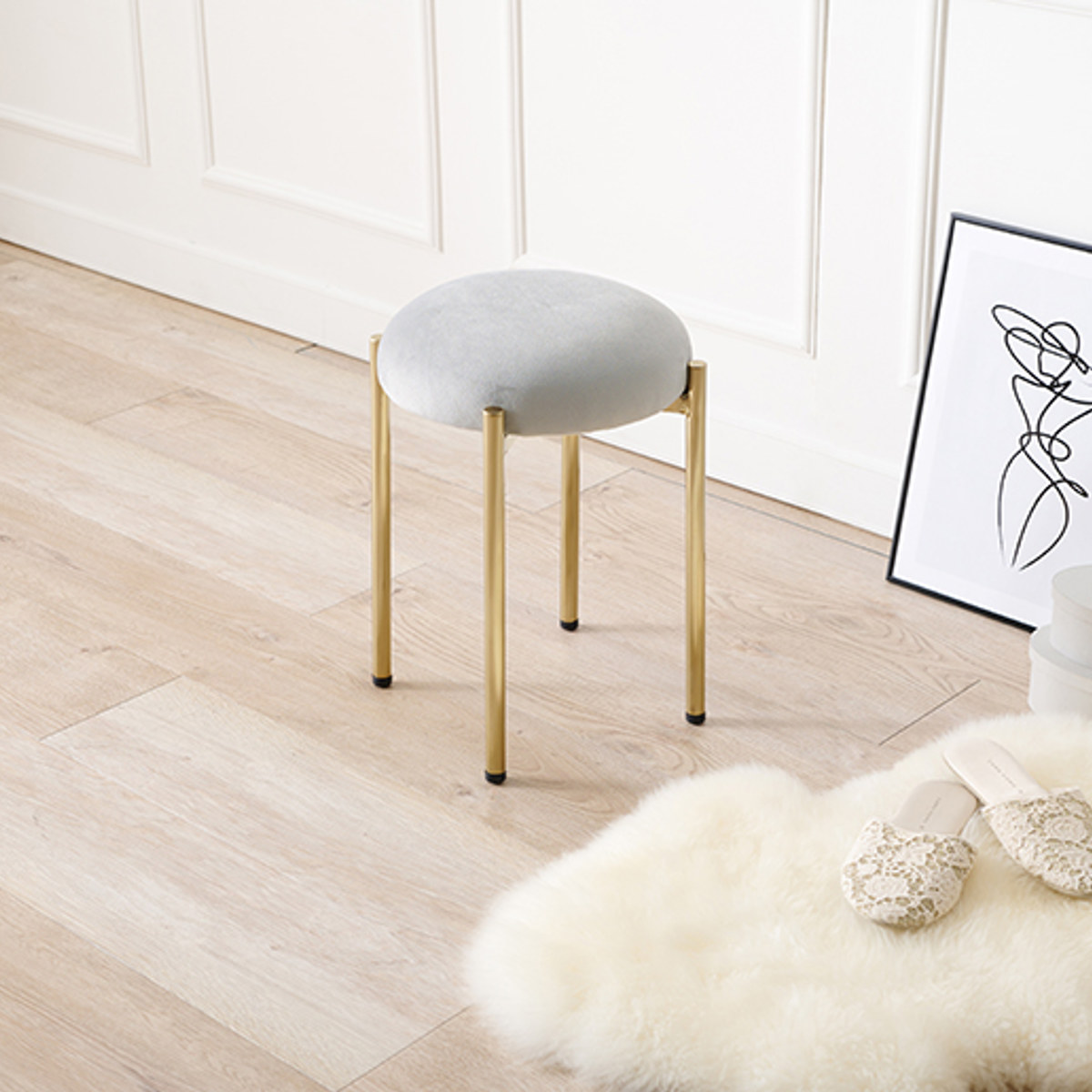 デスクチェア ドレッサー用にも HAGiHARA（萩原） スツール 座面高44cm ベロア調 （ チェア いす 円形