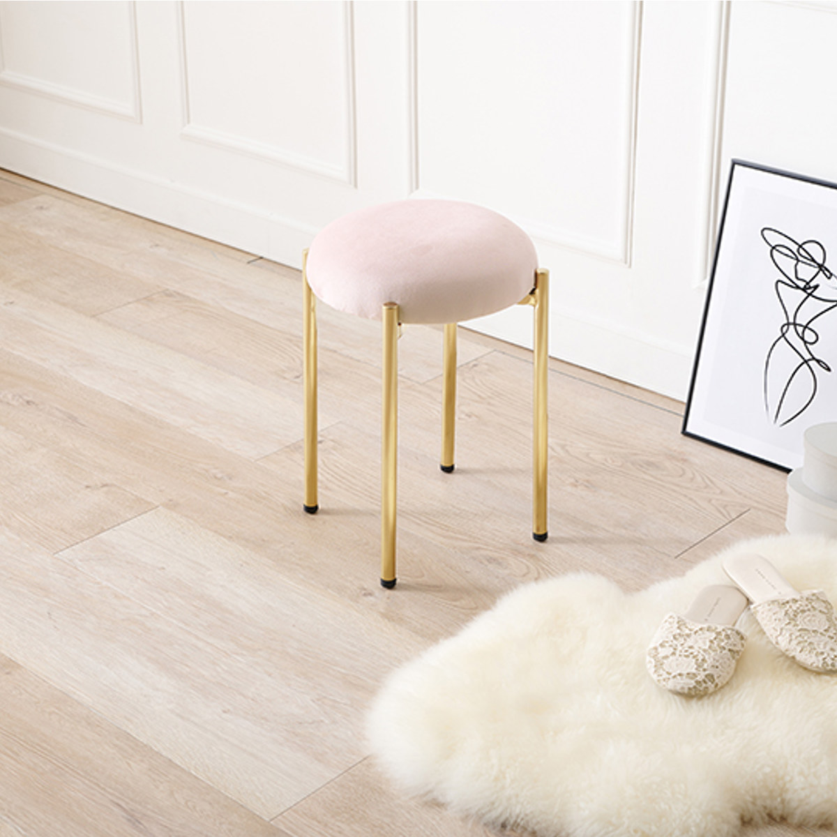 HAGiHARA（萩原） スツール 座面高44cm ベロア調 （ チェア いす 円形