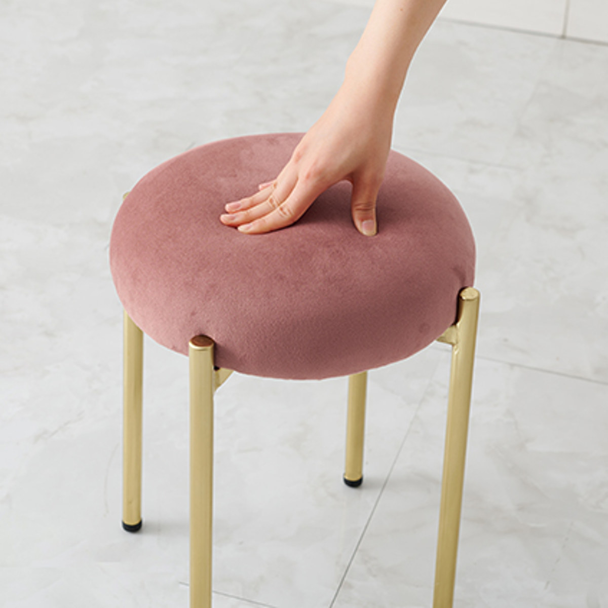 HAGiHARA（萩原） スツール 座面高44cm ベロア調 （ チェア いす 円形