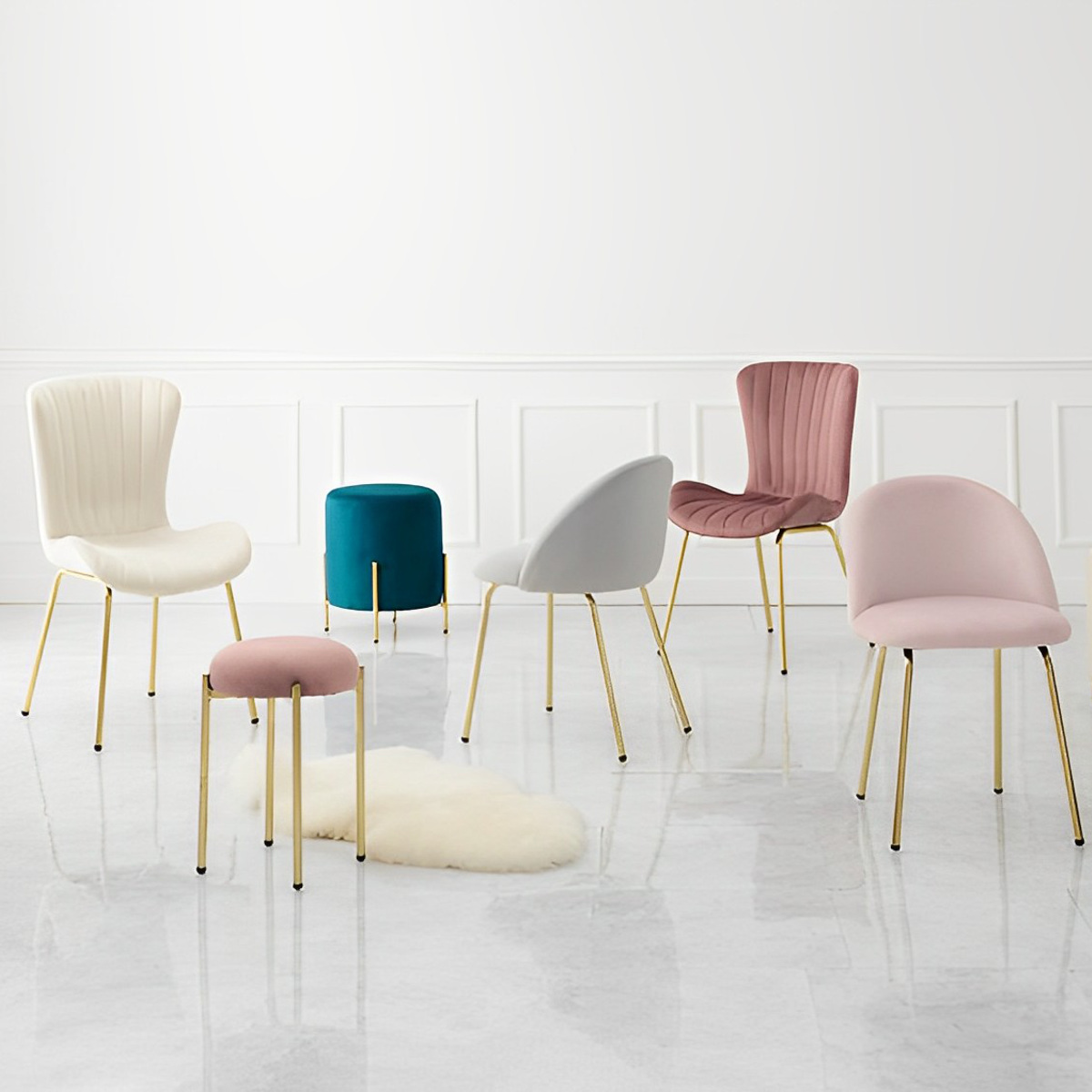 HAGiHARA（萩原） スツール 座面高44cm ベロア調 （ チェア いす 円形