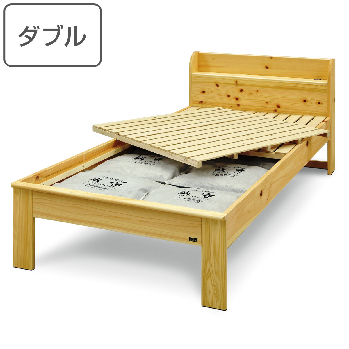 送料込み！ 檜 すのこベッド 2点 すのこベッド 森の寝床 ひのき ヘッドキャビネット ダブル （ 開梱設置
