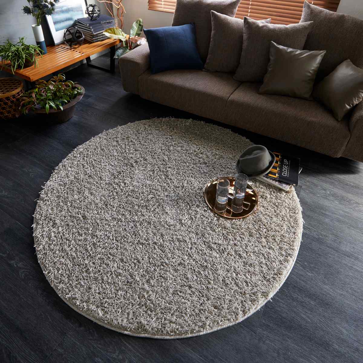 高級シャギーラグ　150x150cm 正円　グレー　スミノエ スミノエ ラグ 円形 フレール 150×150cm 防ダニ アレルブロック