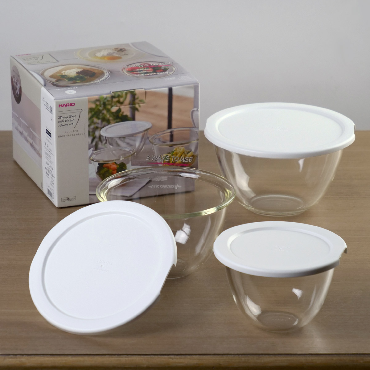 HARIO（ハリオ） 耐熱ガラス製ボウル 3個セット 電子レンジ対応 食洗機