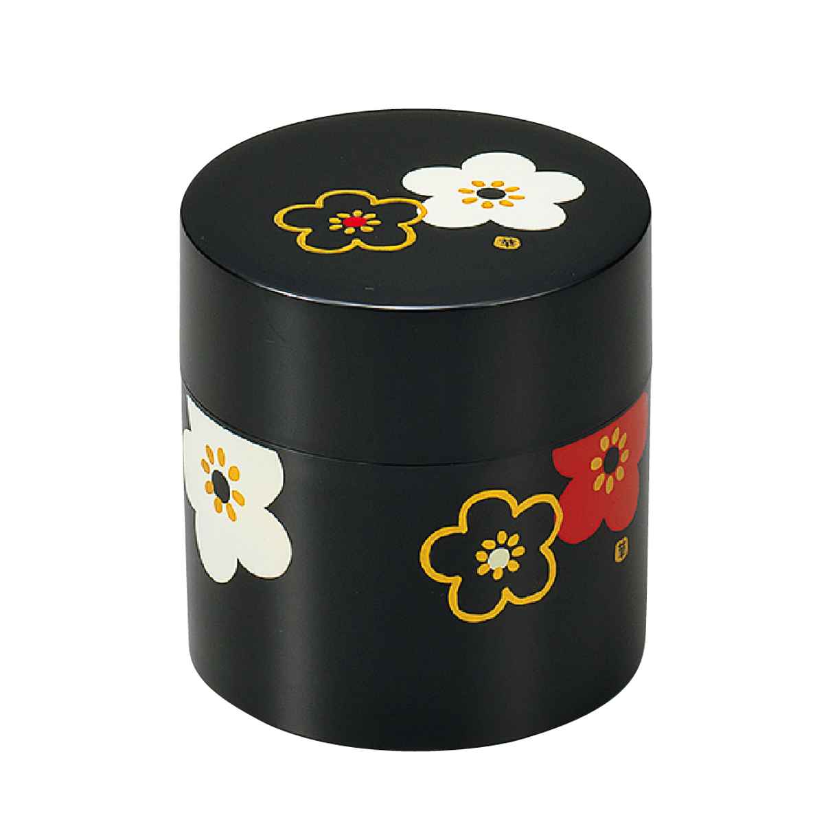 黒陶 茶筒 花柄布蓋付き お茶保存容器 茶道具 和雑貨 HAKOYA 茶筒 350ml 小 朱華文様梅 （ おしゃれ 日本製 小型 お茶容器