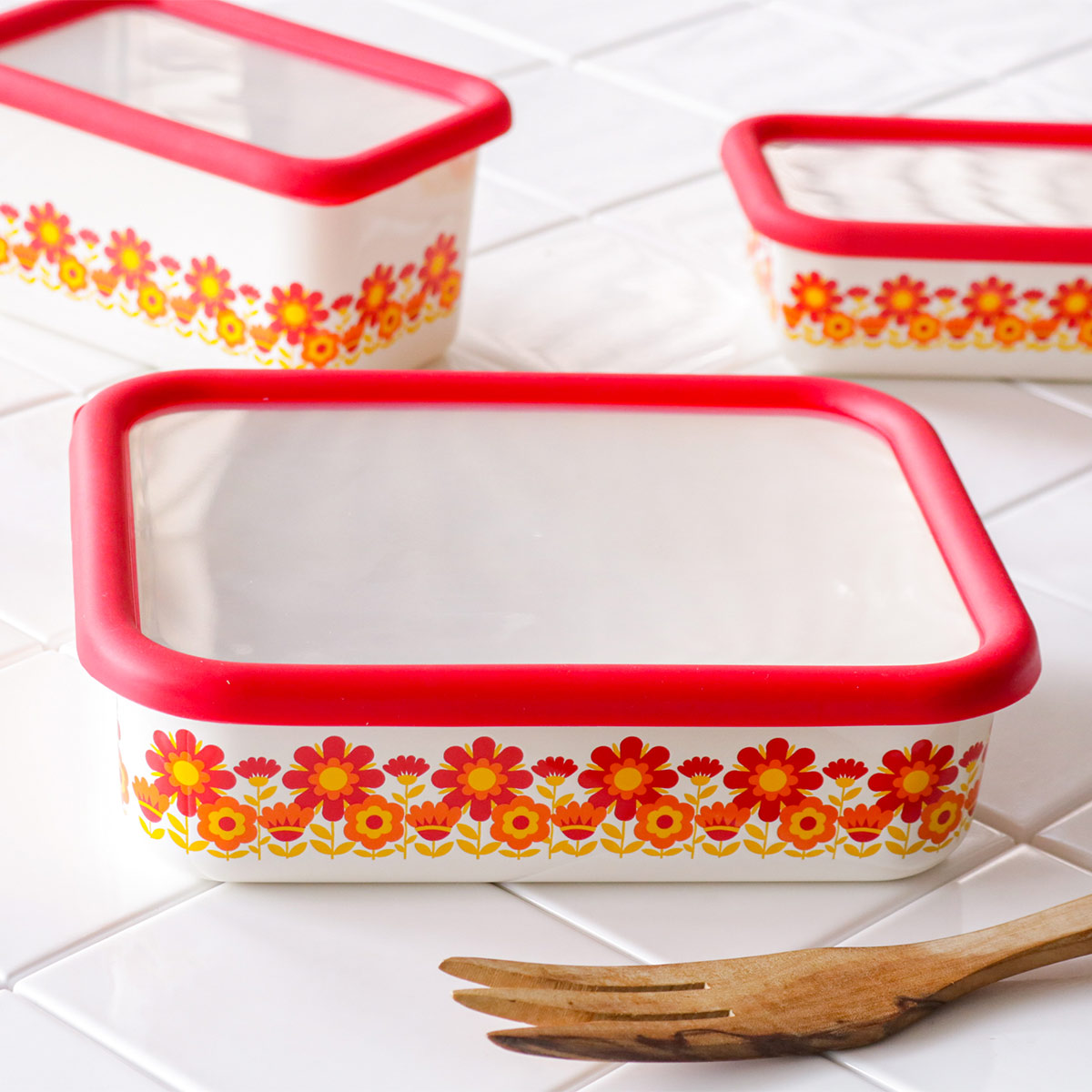 Honey Ware 保存容器 1.35L メモリーズ 浅型角容器 L HoneyWere