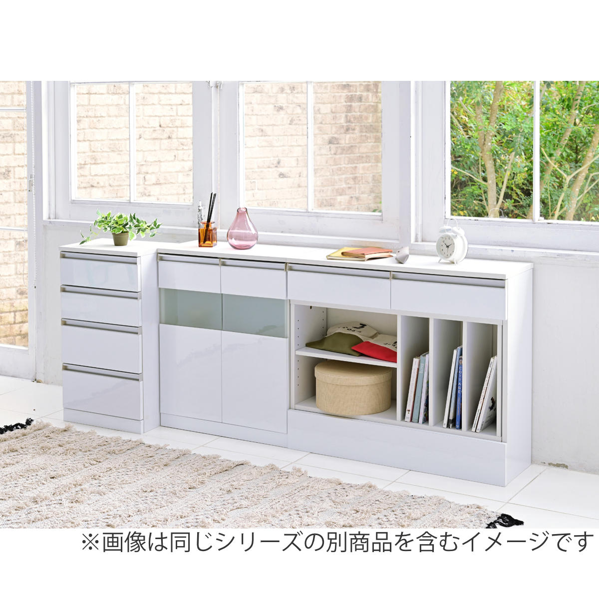 カウンター下収納 開き戸 キャビネット 鏡面前板 幅60cm （ カウンター