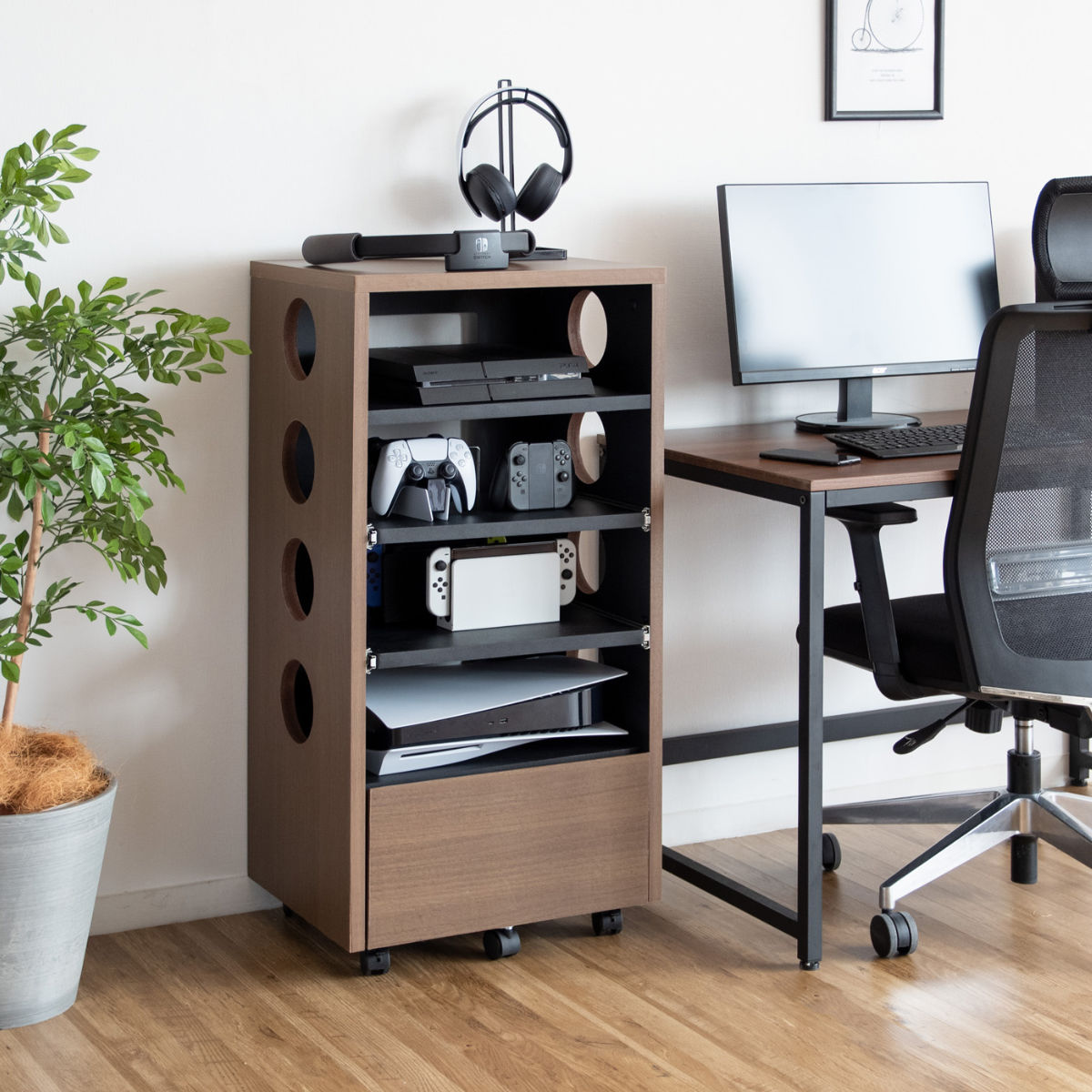 宮武製作所 ゲーム機ラック 横置き スライド棚 キャスター付 REGABO 幅