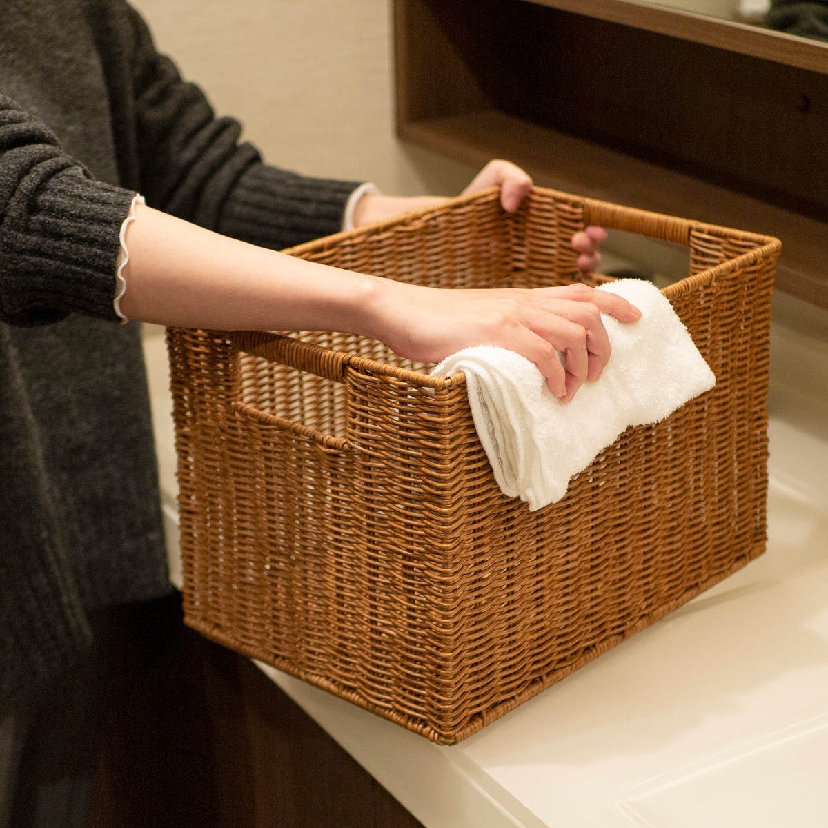 バスケット トークスタック PE柳 スタッキングSS （ かご 手編み 収納