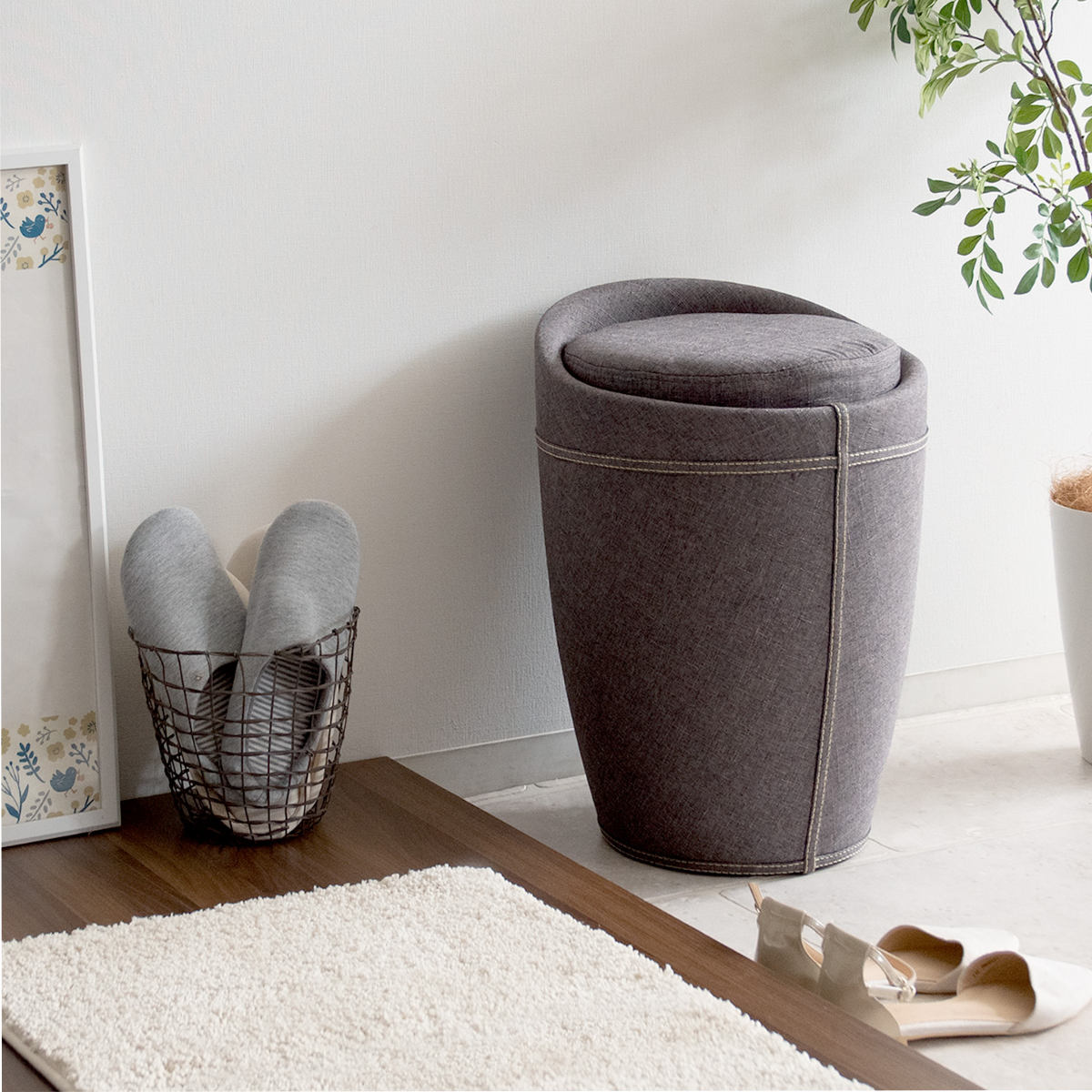 収納スツール 座面高46.5cm ファブリック （ スツール 収納 A4サイズ