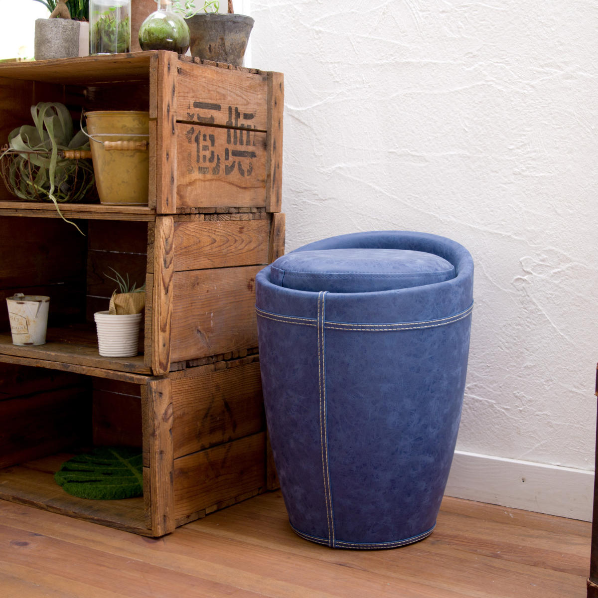 収納スツール 座面高46.5cm フェイクレザー （ スツール 収納 A4サイズ