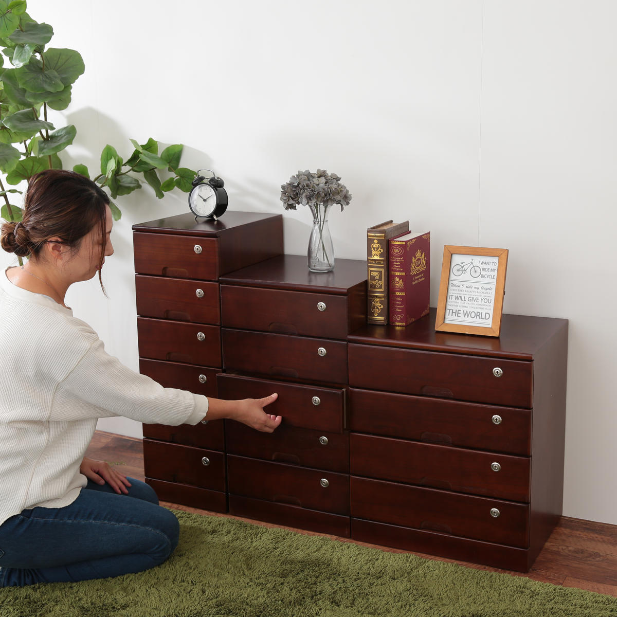 OSMAC チェスト 幅26cm 6段 スリム 桐製 鍵付き 隠しキャスター （ 桐