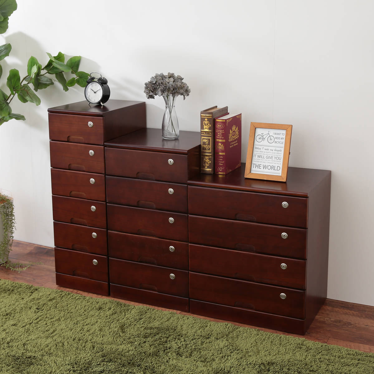 OSMAC チェスト 幅26cm 6段 スリム 桐製 鍵付き 隠しキャスター （ 桐