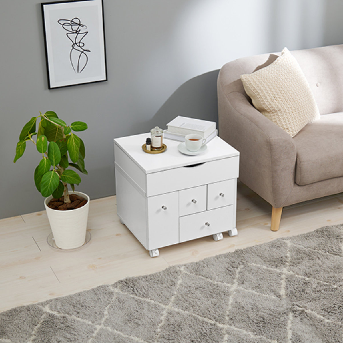 HAGiHARA（萩原） ドレッサー ワゴン 幅48〜86cm 伸縮式 ライト付き