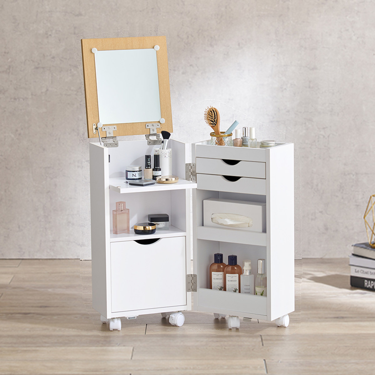 HAGiHARA（萩原） ドレッサー ワゴン 幅30.5〜62cm 折りたたみ （ 鏡台