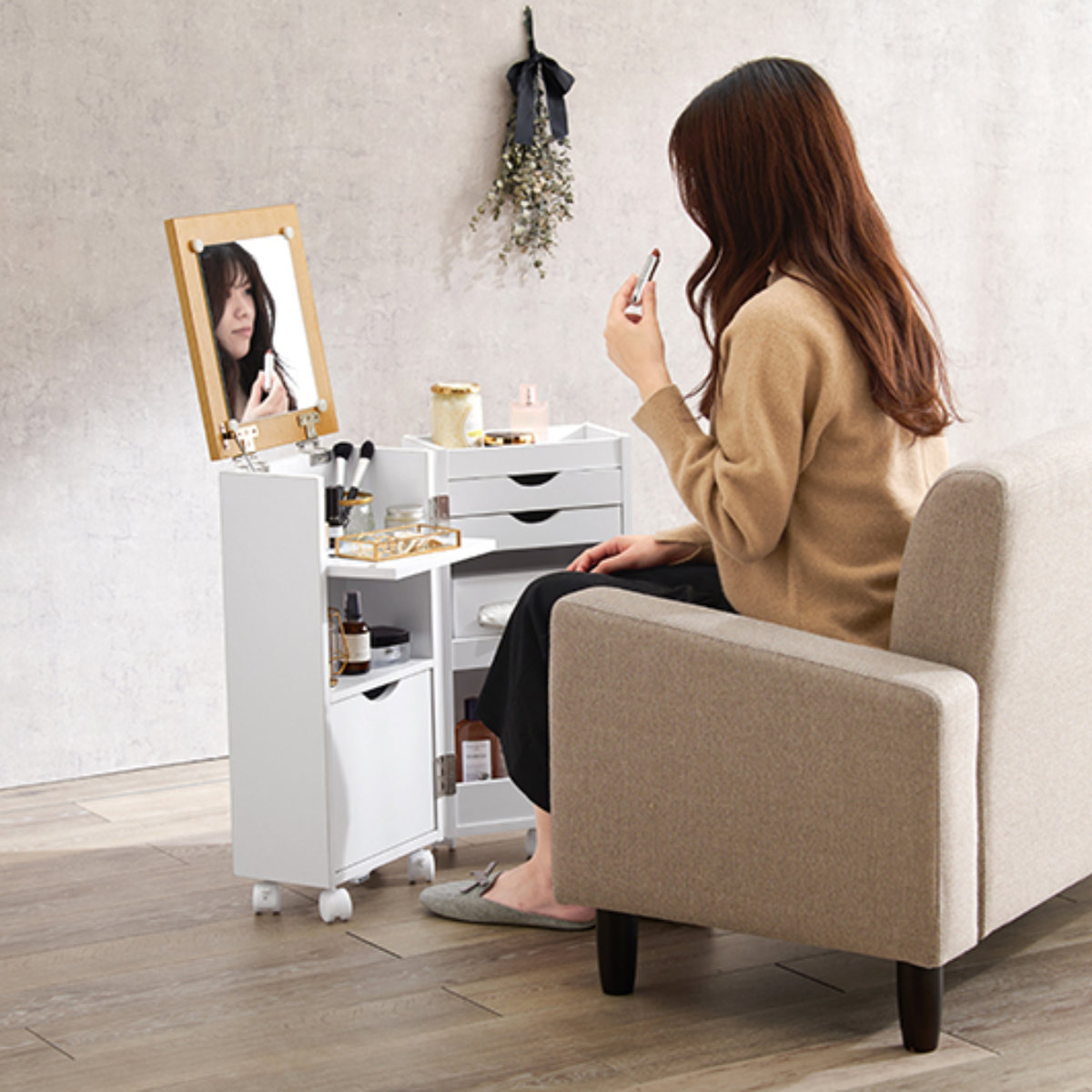 HAGiHARA（萩原） ドレッサー ワゴン 幅30.5〜62cm 折りたたみ （ 鏡台