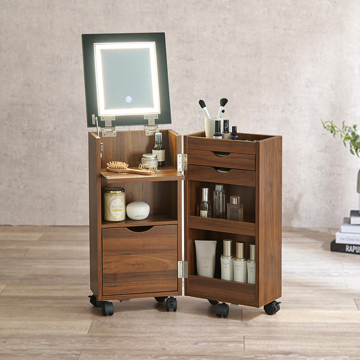 HAGiHARA（萩原） ドレッサー ワゴン 幅30.5〜62cm 折りたたみ ライト