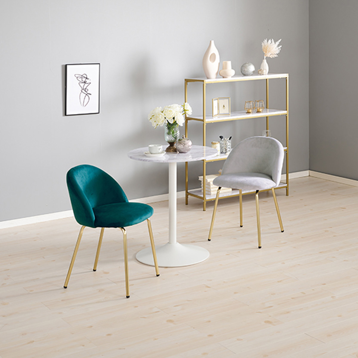 HAGiHARA（萩原） ダイニングチェア 座面高46cm ベロア調 （ チェア