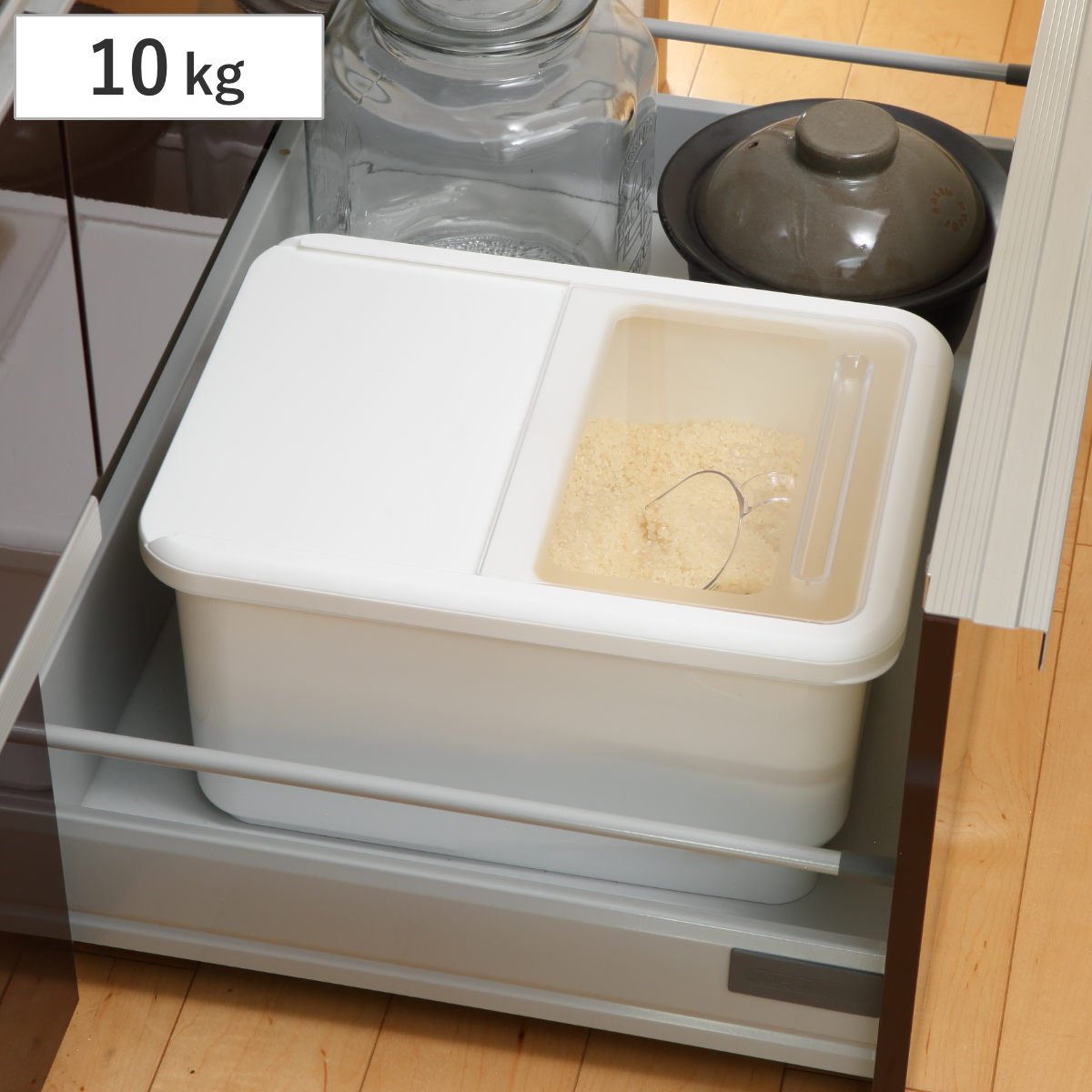 米びつ 10kg 引出し収納米びつ10kg用 ( 保存容器 米櫃 ライスストッカー 引出し用 スリム 冷蔵庫 日本製 計量カップ付き プラスチック )