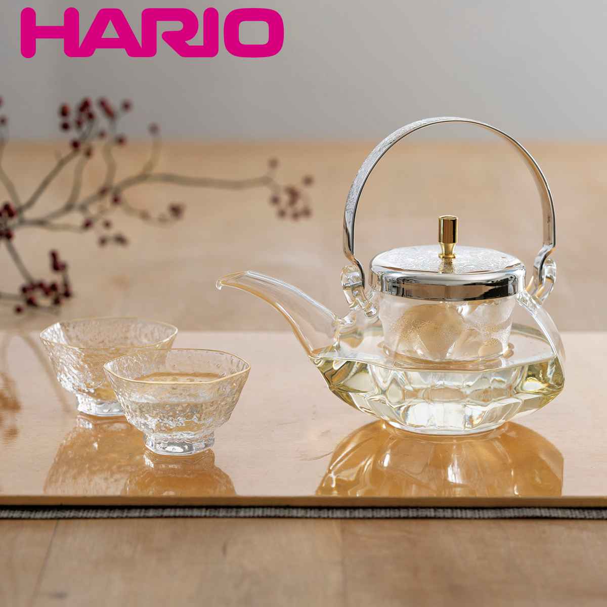 HARIO（ハリオ） 冷酒器 グラス セット 360ml 八角地炉利 耐熱ガラス