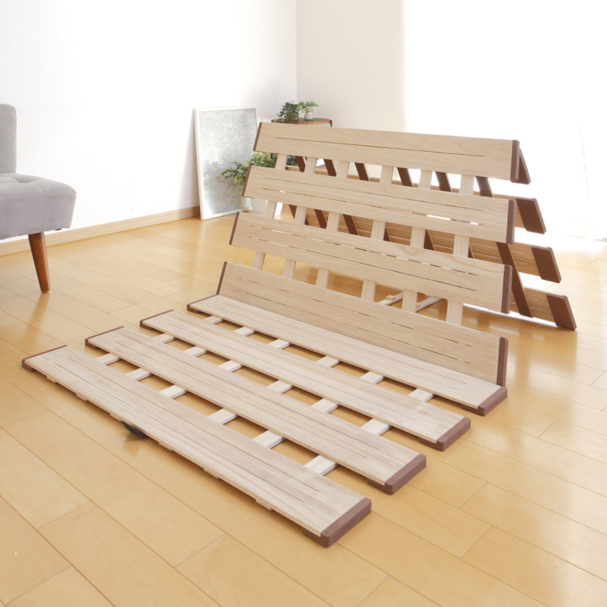 OSMAC すのこベッド 三つ折り式 シングル 薄型軽量 天然木 （ スノコ