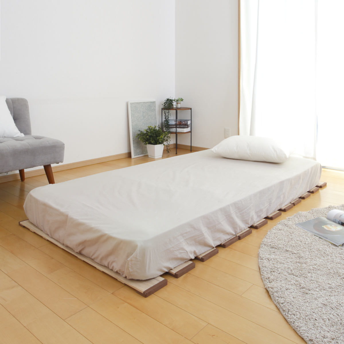 OSMAC すのこベッド 三つ折り式 シングル 薄型軽量 天然木 （ スノコ