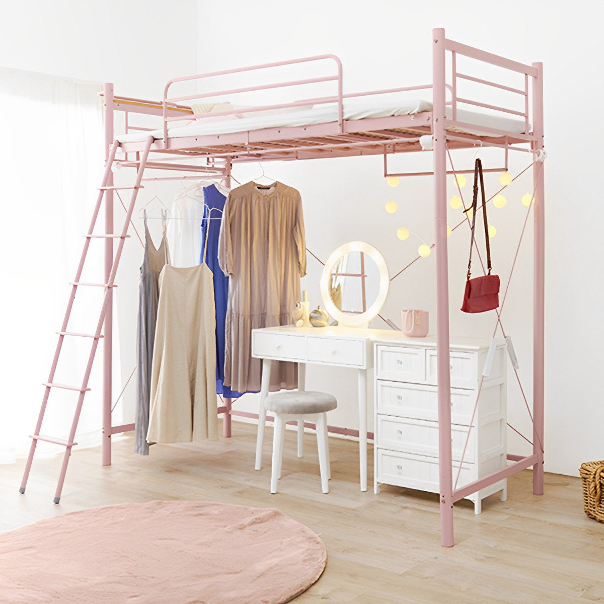 HAGiHARA（萩原） ロフトベッド シングル スーパーハイタイプ 宮棚 2口