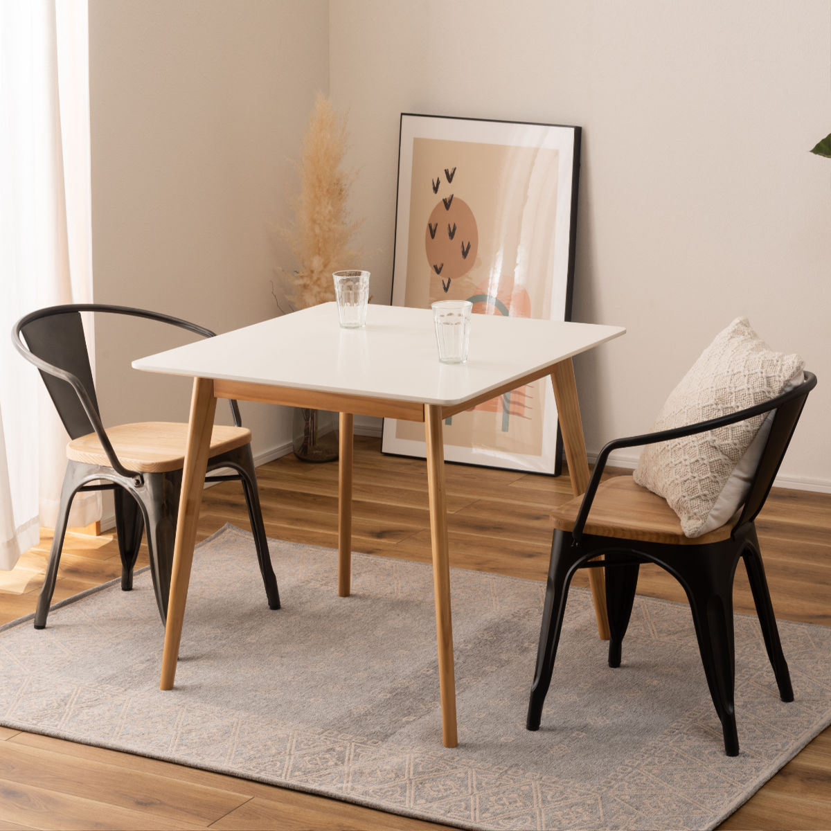 東谷 ダイニングチェア 座面高44.5cm 木製座面 肘付き 2脚セット