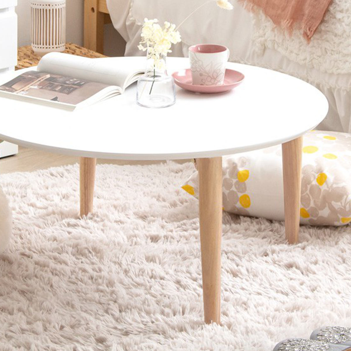 岩附 ローテーブル 幅75cm 折りたたみ 丸 木製 天然木 （ リビング