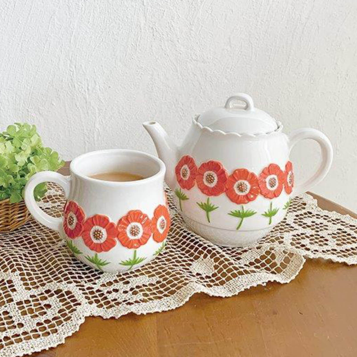 ティーポット 600ml お花ティーポット 陶器 （ 紅茶ポット 急須