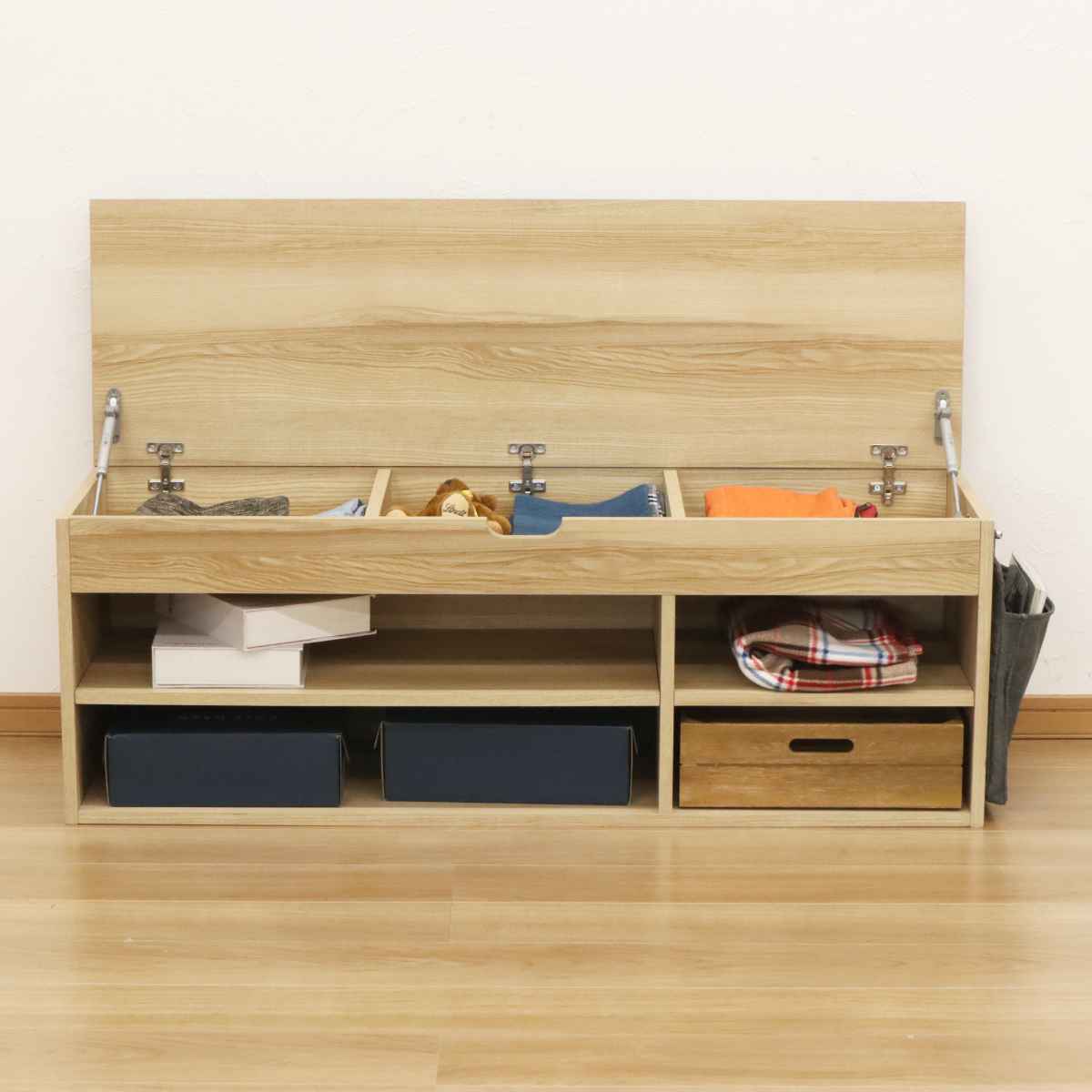 エイ・アイ・エス ベンチラック 2段2列 北欧風 座面収納 幅125cm