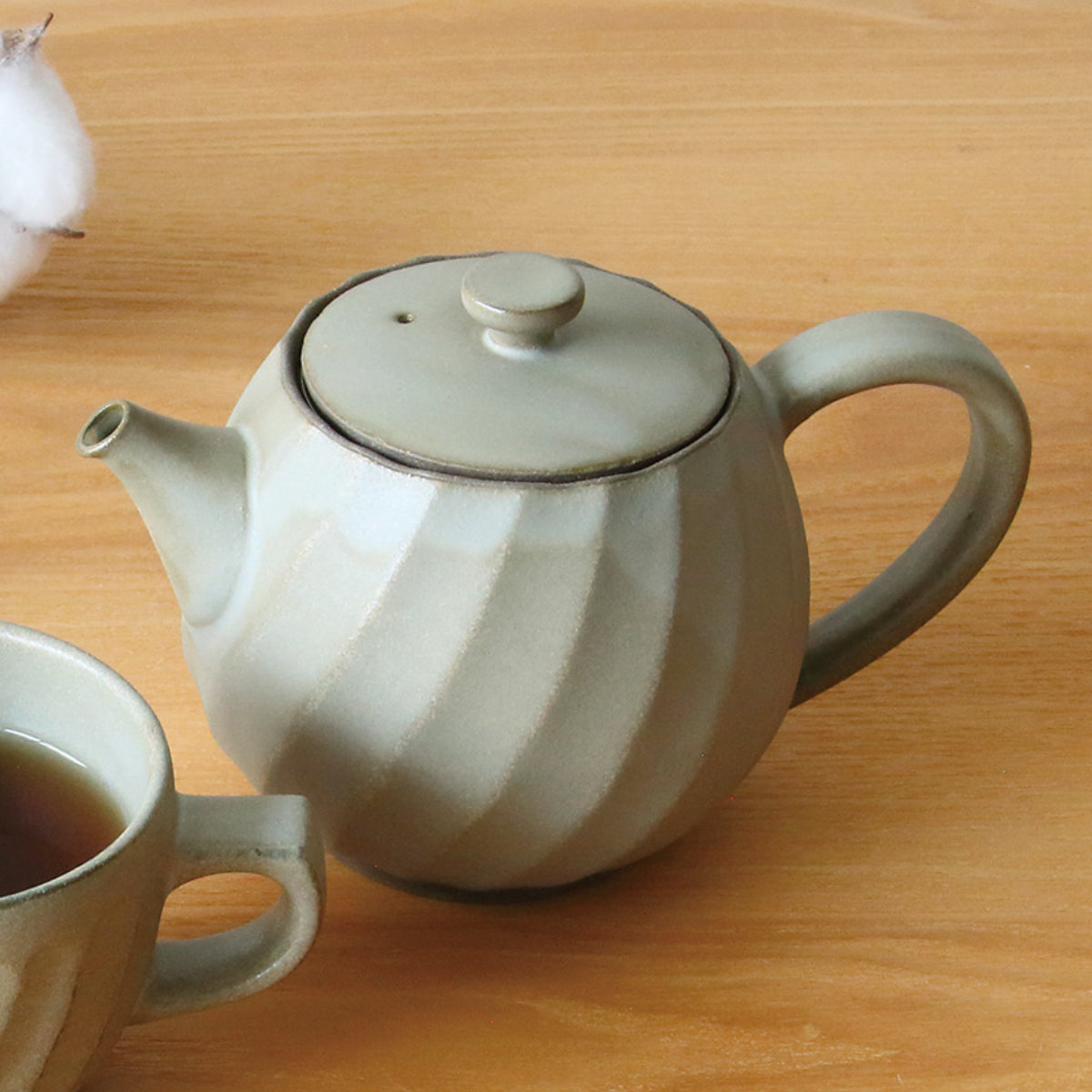 ティーポット 600ml 茶こし付き ねじり 藍花 陶器 波佐見焼 （ 食洗機