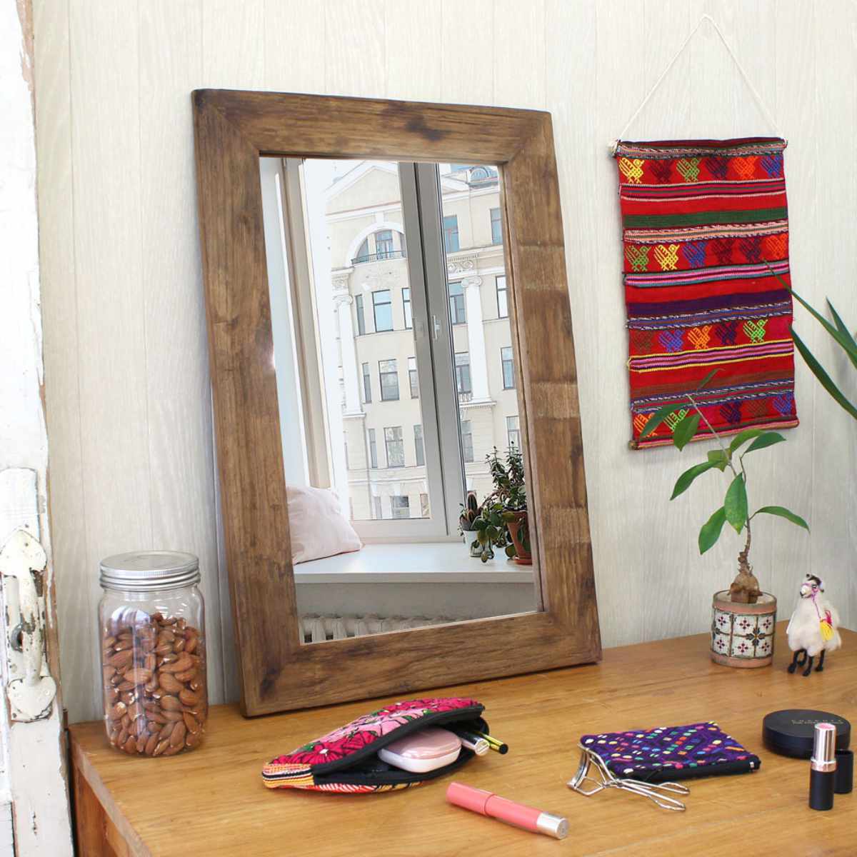 卓上ミラー 40×60cm 木製 壁掛け （ ミラー 卓上 鏡 ウォールミラー