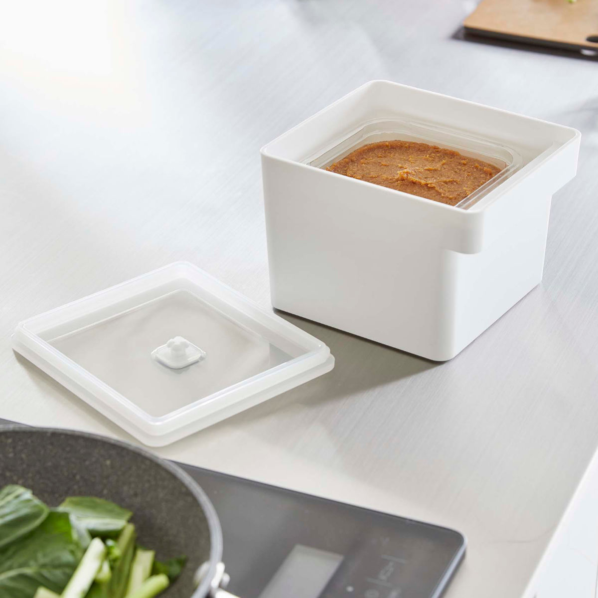 tower 山崎実業 みそパックごと収納ハンドル付き密閉フードコンテナ