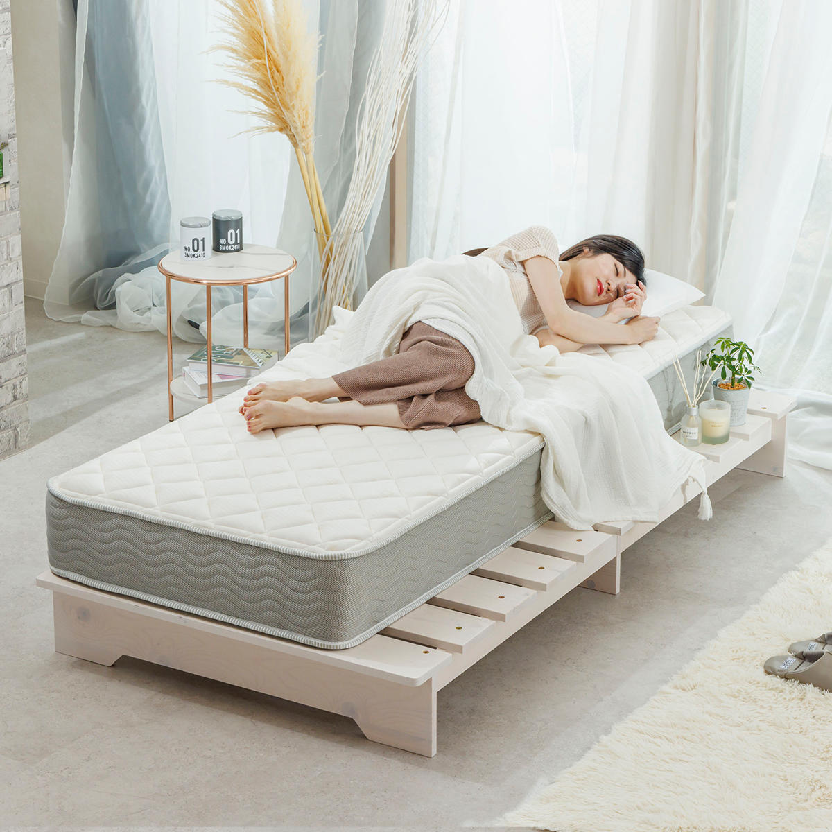 サン・ハーベスト ベッド シングル ステージタイプ 天然木 並べて