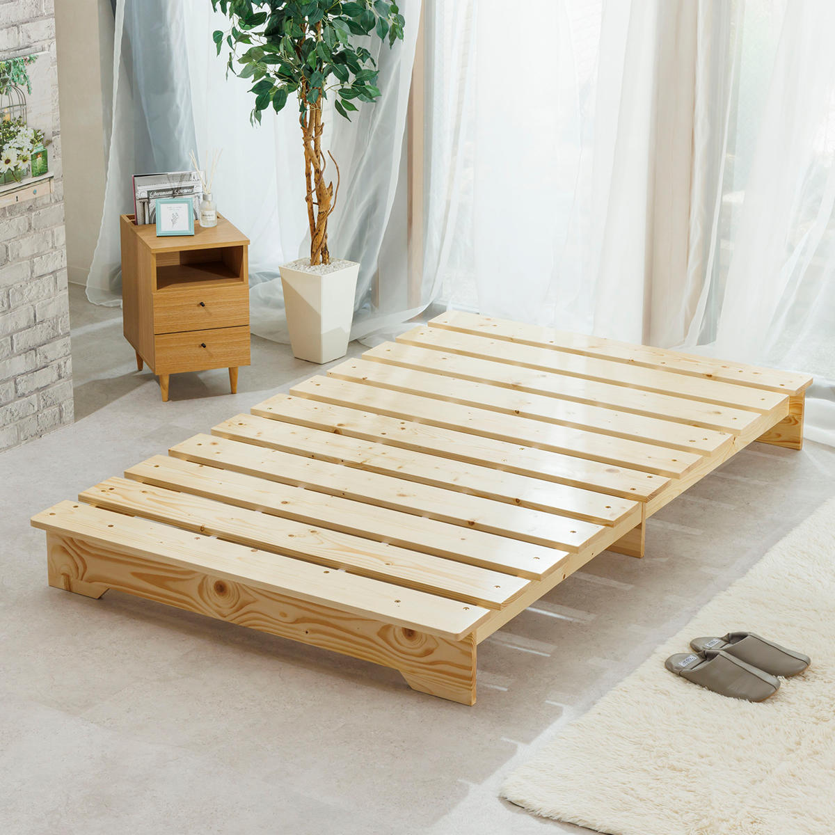 サン・ハーベスト ベッド セミダブル ステージタイプ 天然木 並べて