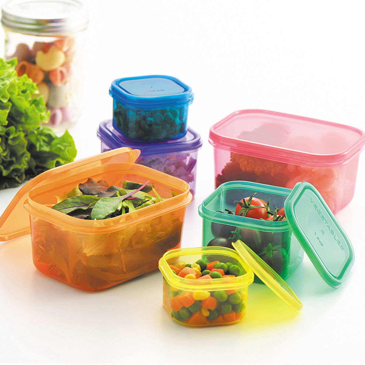 カラフル食品保存容器セット　19ヶ＋シール2枚 タマハシ 保存容器 ビタプラ 電子レンジ対応 小中大 6個セット