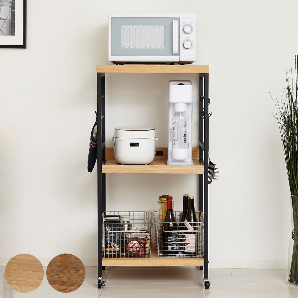 クロシオ キッチンワゴン 3段 ヴィンテージ調 ART 幅55cm （ キッチン