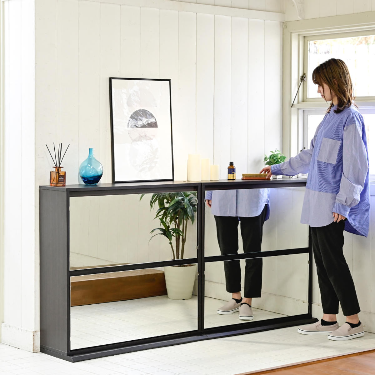 JK-PLAN シューズラック 高さ90cm ミラー付き 組立品 ( 下駄箱 JK-PLAN シューズラック 高さ90cm ミラー付き 組立品 ( 下駄箱