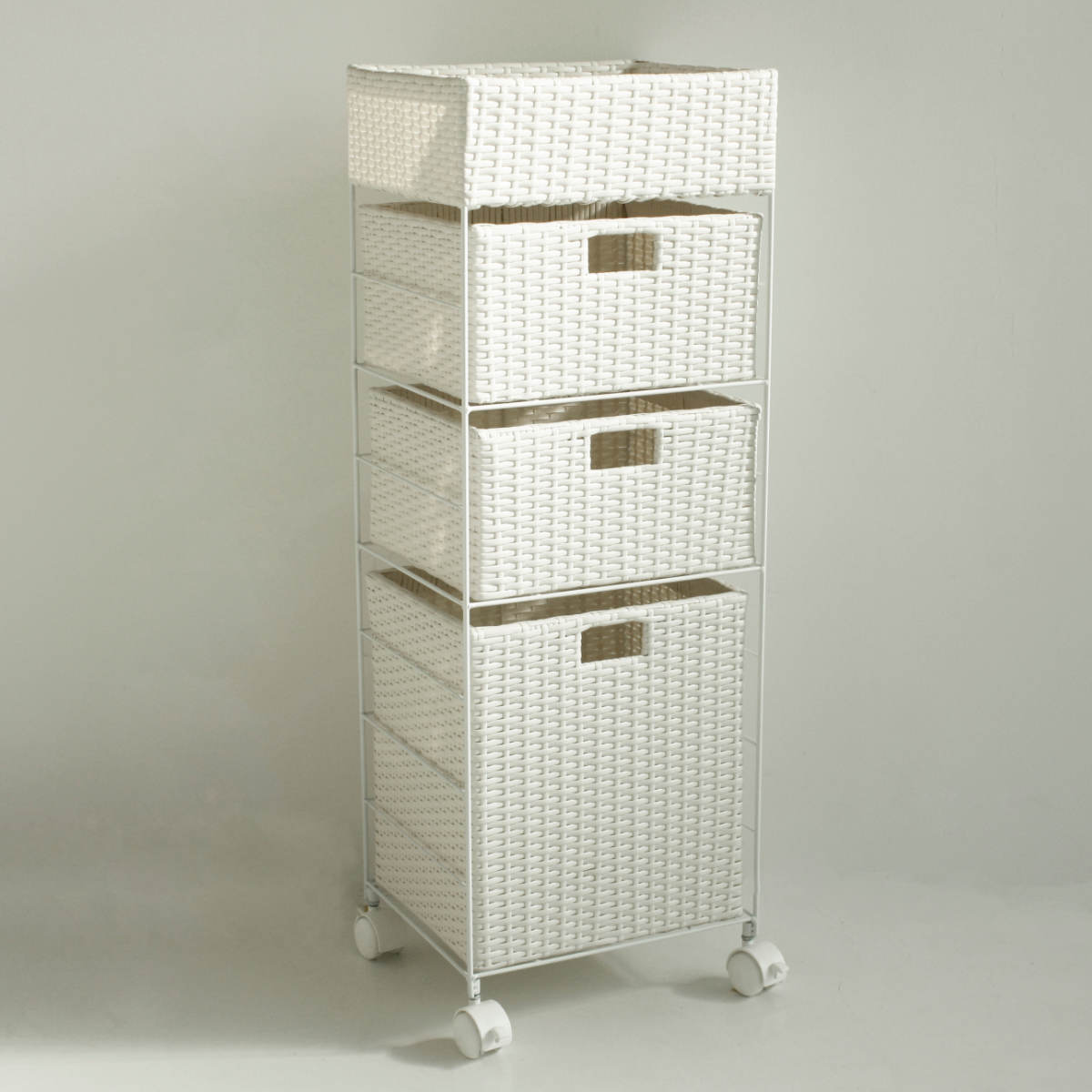 藤栄 ランドリーチェスト 4段 幅40cm 高さ100cm ラタン調 完成品