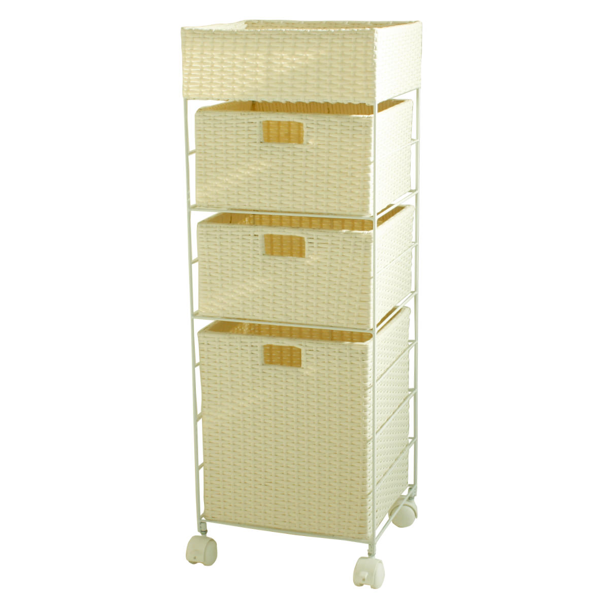 藤栄 ランドリーチェスト 4段 幅40cm 高さ100cm ラタン調 完成品